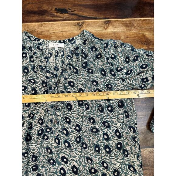 Sea New York Women's Green Floral Print Crew Neck Blouse Top Size 8 - Picture 5 of 10
